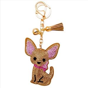 Rhinestone Chihuahua Puffy Purse Charm Keychain